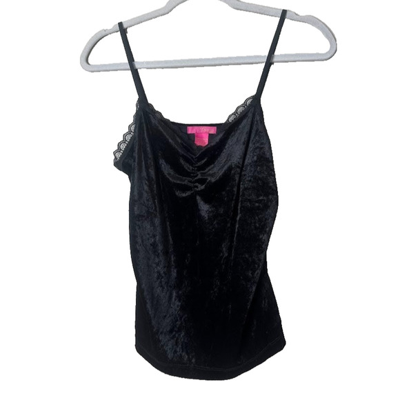 Thalia Sodi Y2K Black Velvet Lace Trim Cami Tank Top Small Whimsigoth Witchy - Picture 1 of 7